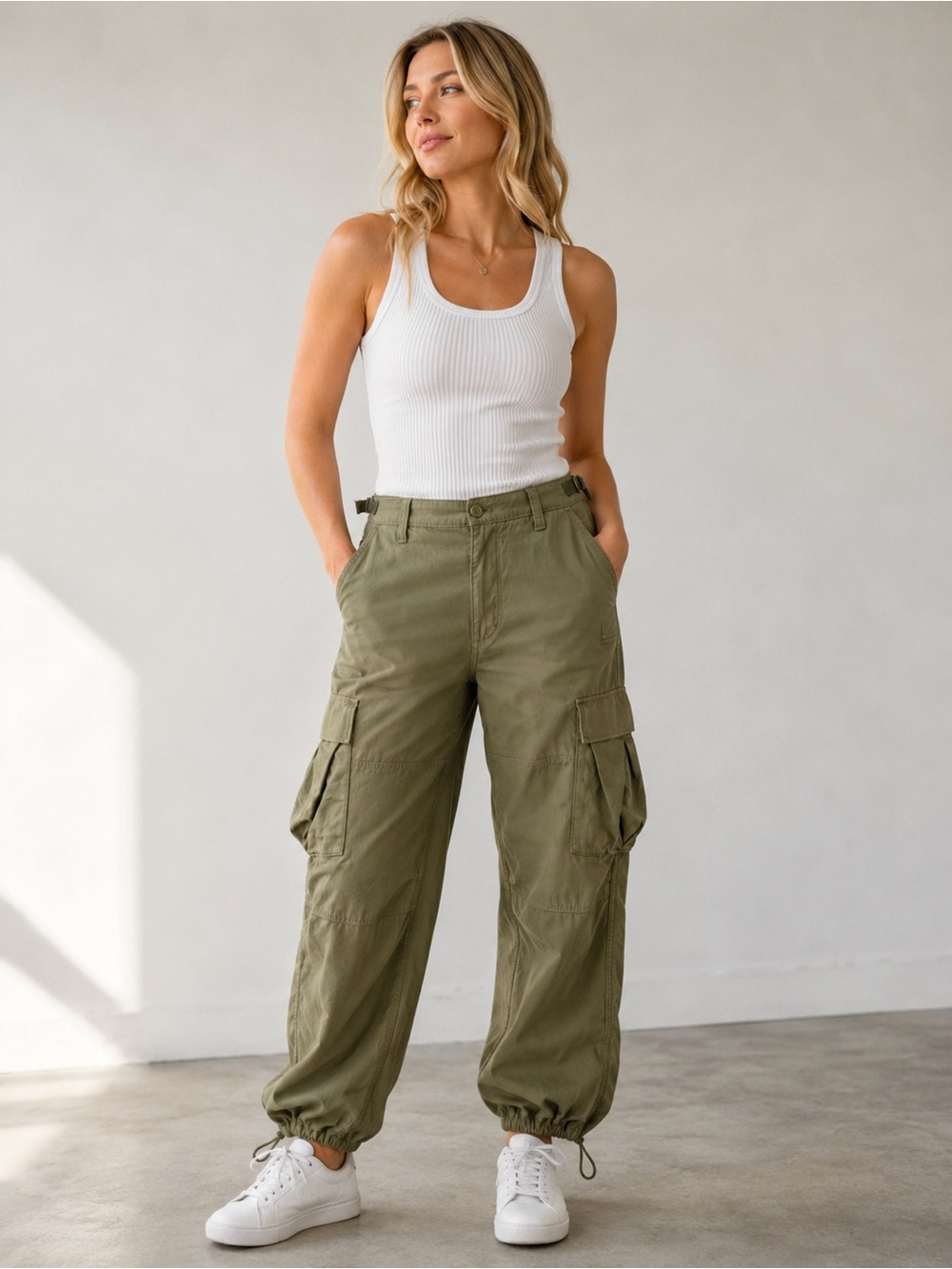 TNA Olive Green Cargo Trousers
